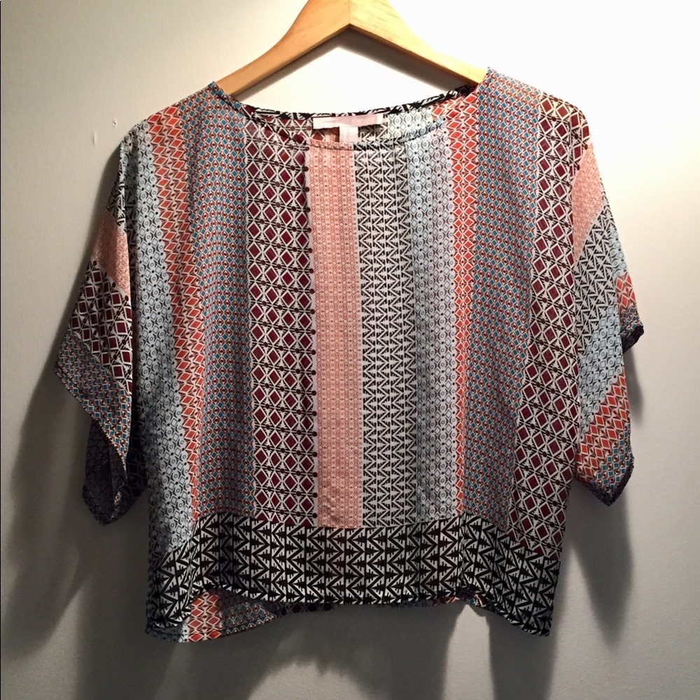 Dolman Sleeved, Multicolored Patterned Top